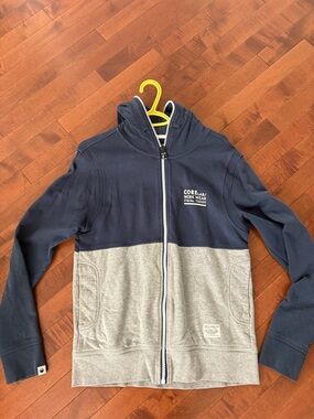 Jack & Jones Navy and Gray Half‑Block Zip Hoodie